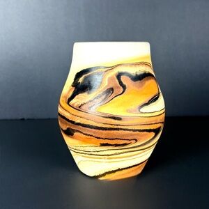 Nemadji PotteryHandcrafted USA Pottery Vase With Marbled Design In Brown Earthy